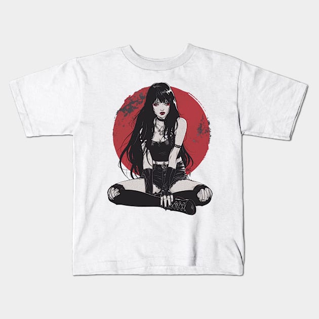 Goth Girl Anime Waifu Kids T-Shirt by Vlaa